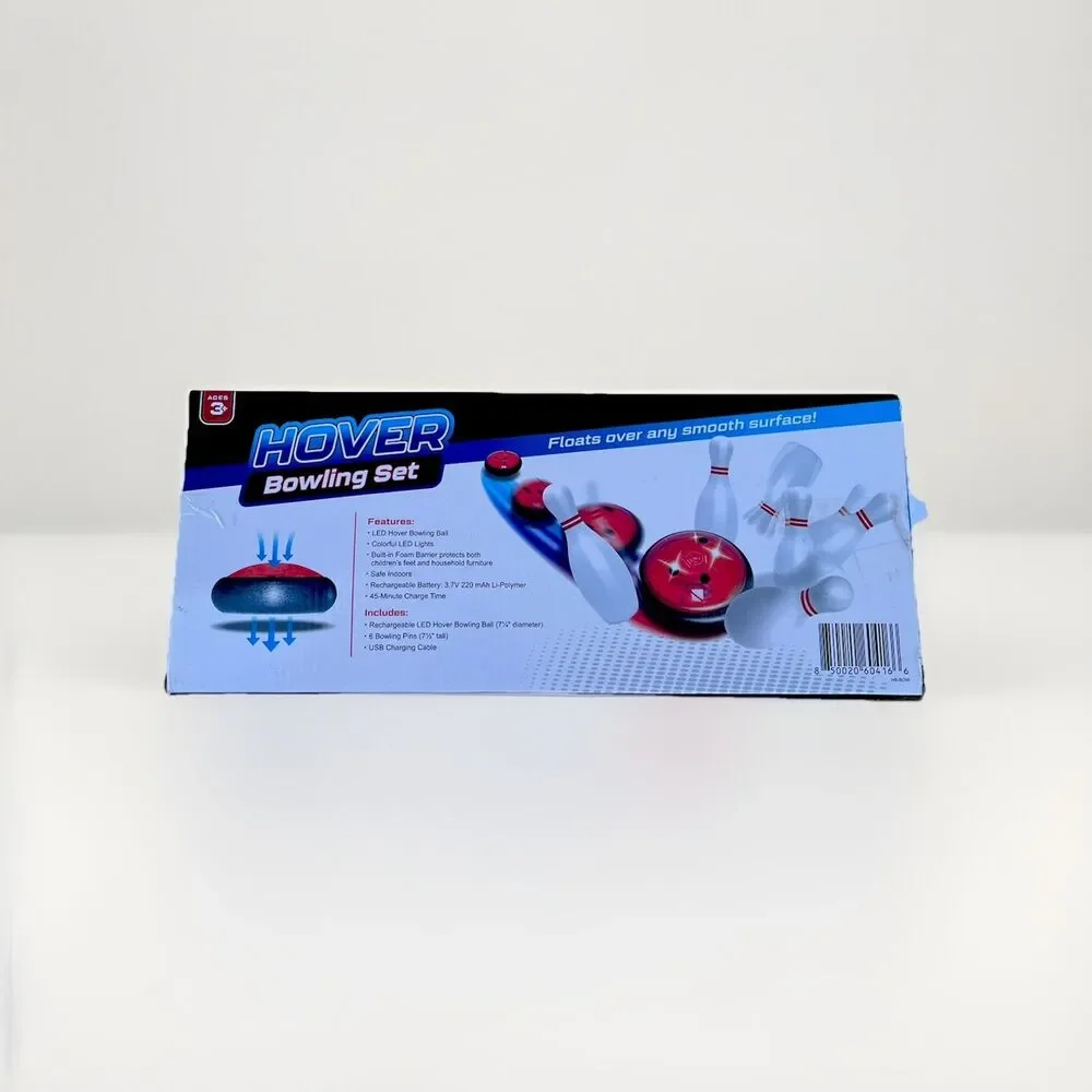 Hover Bowling Set, Floats Over Smooth Surface! LED Light Bowling Ball & 6 Pins